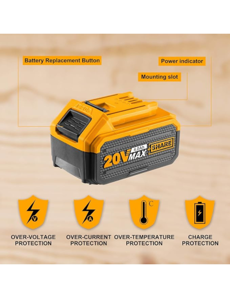Batteria Ioni Litio 20V 4AH Indicatore LED Potenza Costante Strumenti elettrici