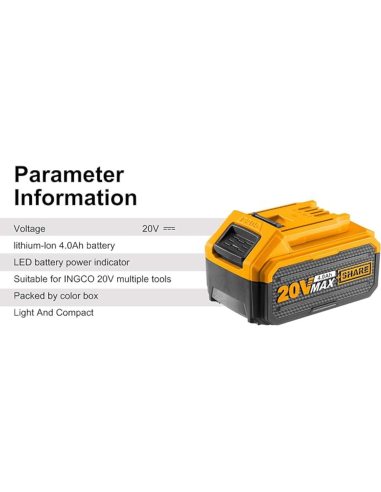 Batteria Ioni Litio 20V 4AH Indicatore LED Potenza Costante Strumenti elettrici
