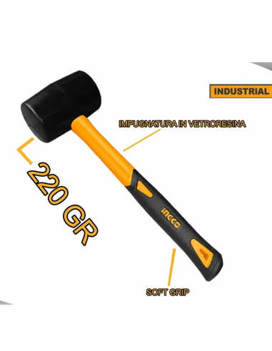 Martello in gomma nera con impugnatura in vetroresina da 450 gr 
