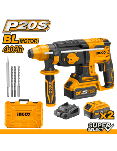 Martello Demolitore A Batteria 20V + 2 Batterie  + 4 Punte  + Caricabatterie