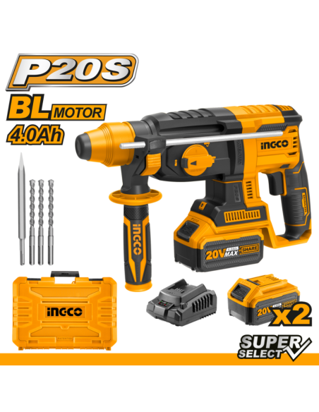 Martello Demolitore A Batteria 20V + 2 Batterie  + 4 Punte  + Caricabatterie