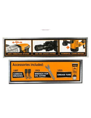 Martello demolitore da 1300 watt con due scalpelli e valigetta PDB130018