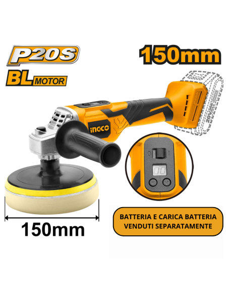Lucidatrice A Batteria Litio 20V Nuda Senza Fili Velocità Regolabile 150MM