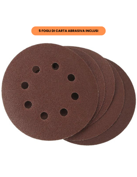Levigatrice Rotorbitale Batteria Al Litio 20V Nuda 5 Fogli Carta Abrasiva
