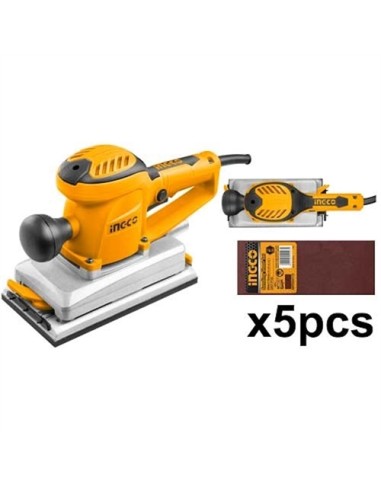 Levigatrice Orbitale A Filo Base Alluminio 350W 5 Fogli Abrasivi + Set Spazzole