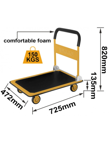 Carrello 4 Ruote Manico Pieghevole 150 kg Trasporto Carichi Pesanti Antiscivolo