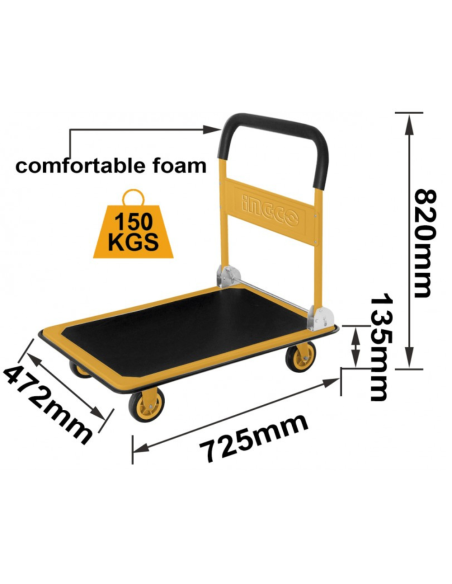 Carrello 4 Ruote Manico Pieghevole 150 kg Trasporto Carichi Pesanti Antiscivolo