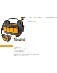 Borsa Porta Attrezzi 15 Tasche Base Rigida Organizzazione Utensili cm 40  2