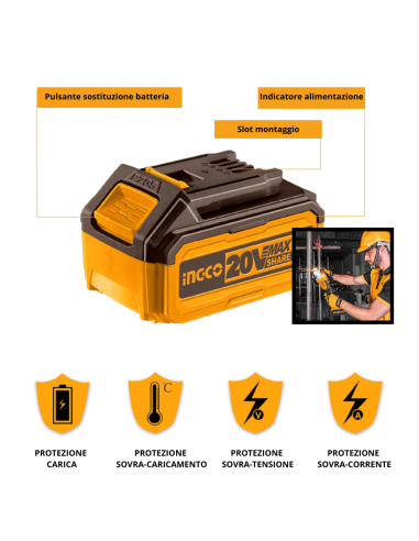Batteria Celle Ioni Litio Utensili 20V 6AH Indicatore LED Carica Elettroutensili