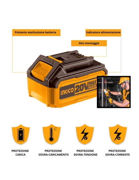 Batteria Celle Ioni Litio Utensili 20V 6AH Indicatore LED Carica Elettroutensili