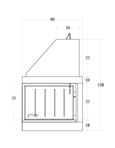 Camino Legna Prefabbricato Ghisa Focolare Aperto Reversibile DS90TGH Calore