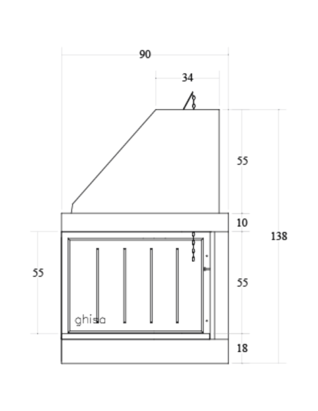 Camino Legna Prefabbricato Ghisa Focolare Aperto Reversibile DS90TGH Calore