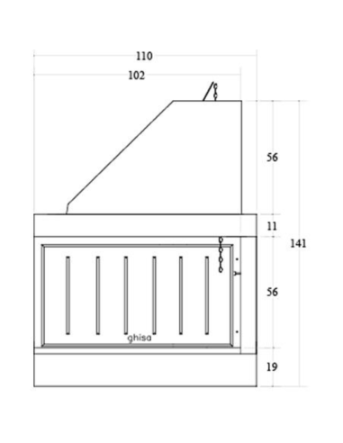 Camino Legna Prefabbricato Ghisa Focolare Aperto Reversibile DS110TGH Calore