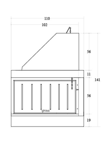 Camino Legna Prefabbricato Ghisa Focolare Aperto Reversibile DS110TGH Calore