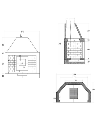 Camino Legna Prefabbricato Refrattario Focolare Aperto M140REF Riscaldamento 