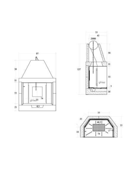 Camino Legna Prefabbricato Ghisa Focolare Aperto M100TGH Riscaldamento 