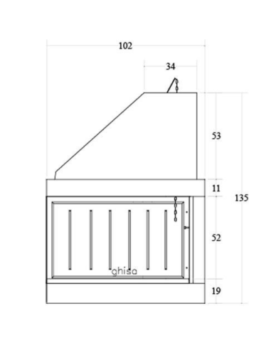 Camino Legna Prefabbricato Ghisa Focolare Aperto Reversibile DS100TGH Calore