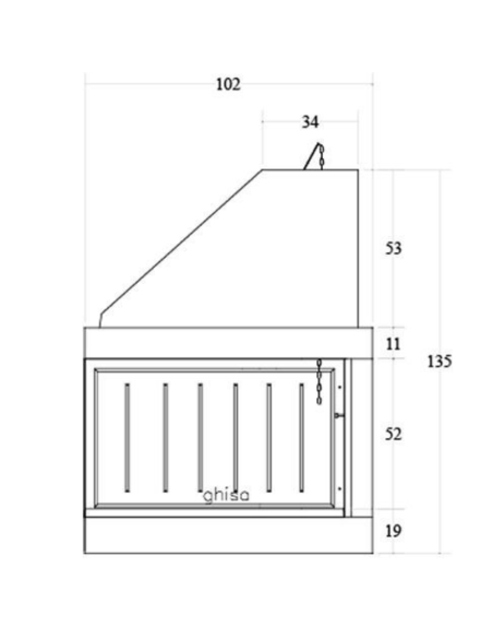 Camino Legna Prefabbricato Ghisa Focolare Aperto Reversibile DS100TGH Calore