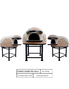 Forno Legna Artigianale Diametro 80 cm Capienza 2/3 Pizze Wave Beige Con Base 2