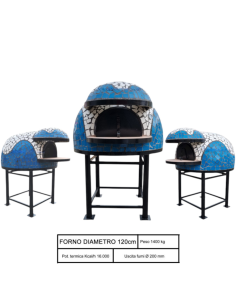 Forno A Legna Artigianale 120 cm Capienza 5 pizze Wave Bianco Azzurro Con Base  2