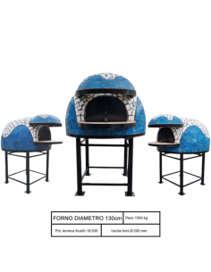 Forno A Legna Artigianale 130 cm Capienza 6/7 Pizze Wave Bianco Azzurro Con Base 2