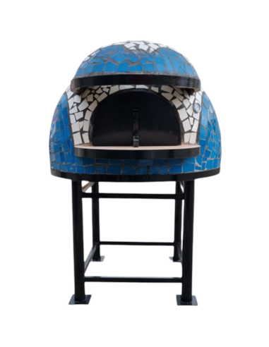 Forno A Legna Artigianale 140 cm Capienza 8/9 pizze Wave Bianco Azzurro Base