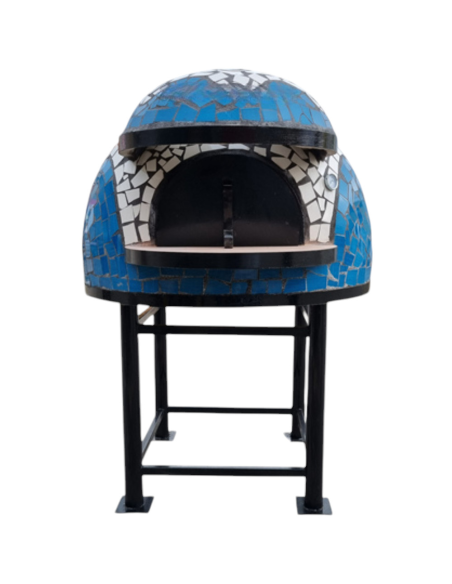 Forno A Legna Artigianale 140 cm Capienza 8/9 pizze Wave Bianco Azzurro Base