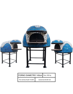 Forno A Legna Artigianale 140 cm Capienza 8/9 pizze Wave Bianco Azzurro Base 2
