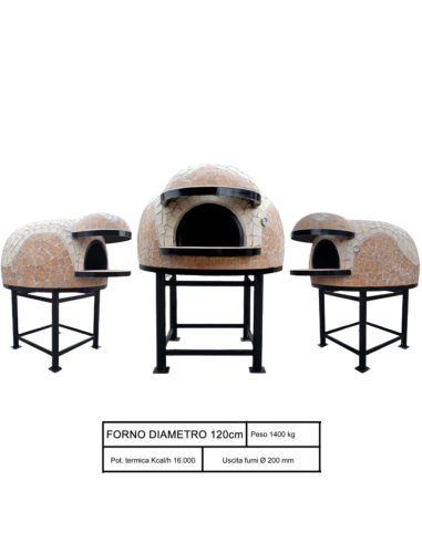 Forno Legna Artigianale Diametro 120 cm Capienza 5 Pizze Wave Beige Base Ferro