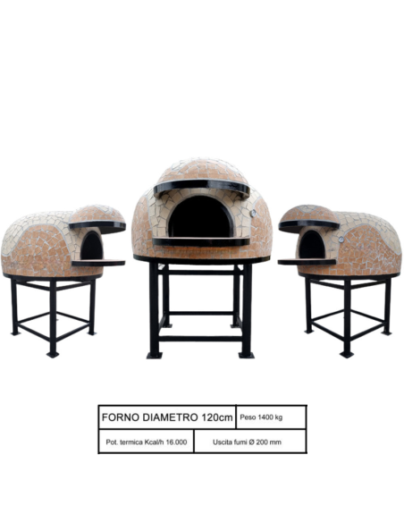 Forno Legna Artigianale Diametro 120 cm Capienza 5 Pizze Wave Beige Base Ferro