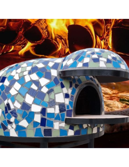 Forno A Legna Artigianale Diametro 100 cm Capienza 3/4 Pizze Cetara Blu Con Base