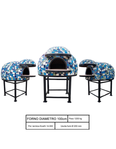 Forno A Legna Artigianale Diametro 100 cm Capienza 3/4 Pizze Cetara Blu Con Base