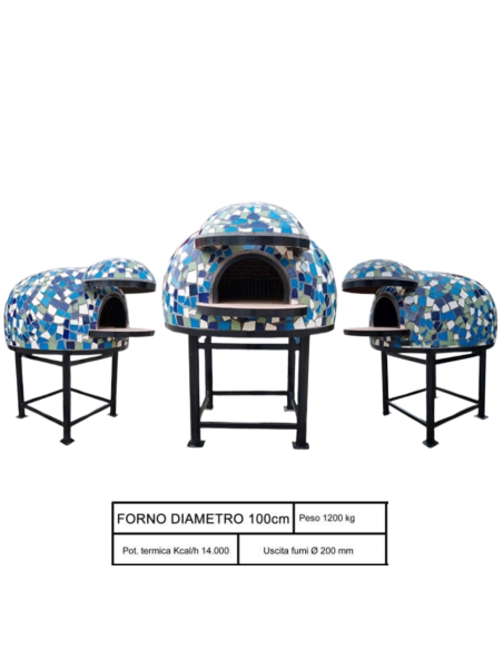 Forno A Legna Artigianale Diametro 100 cm Capienza 3/4 Pizze Cetara Blu Con Base