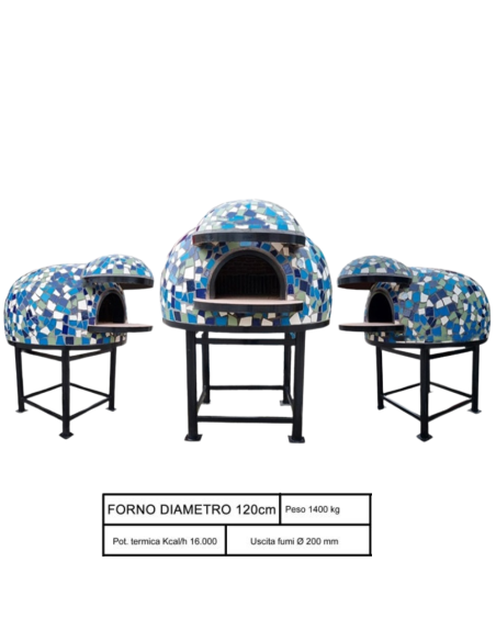Forno A Legna Artigianale Diametro 120 cm Capienza 5 Pizze Cetara Blu Con Base