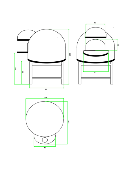Forno A Legna Artigianale Diametro 120 cm Capienza 5 Pizze Cetara Blu Con Base