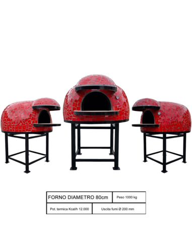 Forno Legna Artigianale Diametro 80 cm Capienza 2/3 pizze Unique Rosso Con Base