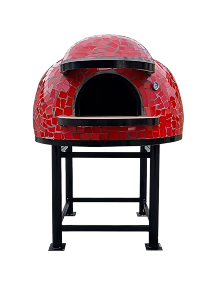 Forno Legna Artigianale Diametro 100 cm Capienza 3/4 pizze Unique Rosso Con Base