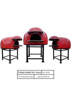 Forno Legna Artigianale Diametro 100 cm Capienza 3/4 pizze Unique Rosso Con Base 2