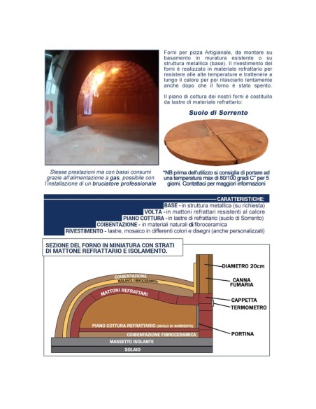 Forno Legna Artigianale Diametro 120 cm Capienza 5 pizze Unique Rosso Con Base