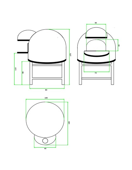 Forno Legna Artigianale Diametro 120 cm Capienza 5 pizze Unique Rosso Con Base
