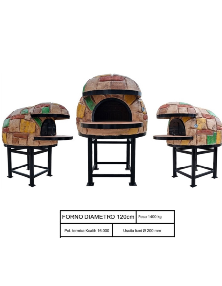 Forno Legna Artigianale Diametro 120 cm Capienza 5 pizze Rustico Con Base Ferro