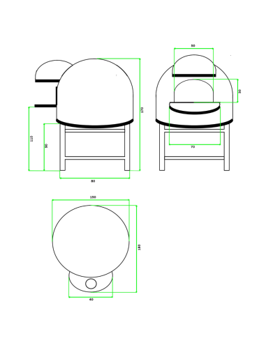 Forno Legna Artigianale Diametro 120 cm Capienza 5 pizze Vietri Con Base Ferro