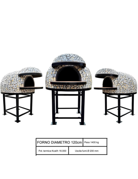 Forno Legna Artigianale Diametro 120 cm Capienza 5 pizze Vietri Con Base Ferro
