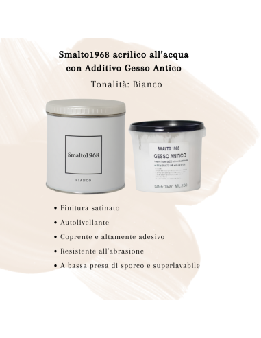 Smalto1968 Base Acqua Gesso Antico Shabby Chic Finitura Opaca Multicolore L 0.5