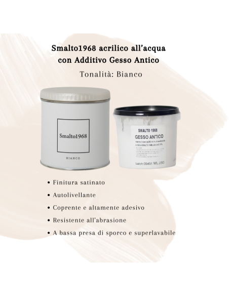 Smalto1968 Base Acqua Gesso Antico Shabby Chic Finitura Opaca Multicolore L 0.5