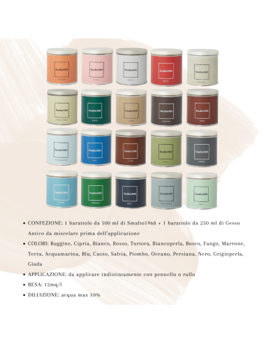 Smalto1968 Base Acqua Gesso Antico Shabby Chic Finitura Opaca Multicolore L 0.5