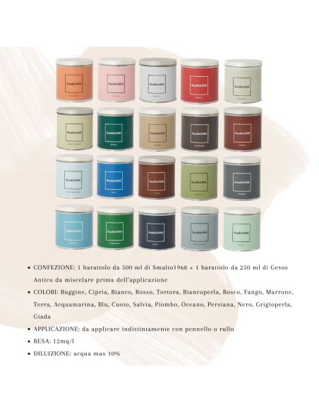 Smalto1968 Base Acqua Gesso Antico Shabby Chic Finitura Opaca Multicolore L 0.5