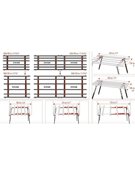 Banco Lavoro Larghezza Variabile 180 x 100/150 cm BM 180 PLUS Grandi Lastre