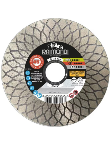 Disco Diamantato Diametro 115mm Taglio Jolly 45° F22,2mm Smussatura 
