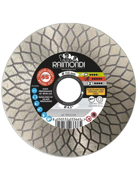 Disco Diamantato Diametro 115mm Taglio Jolly 45° F22,2mm Smussatura 